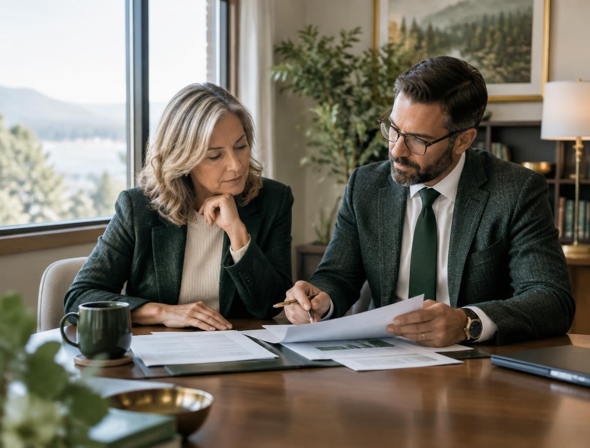Advisor and client reviewing retirement tax planning documents